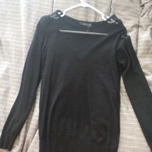 Black Sheer V Neck